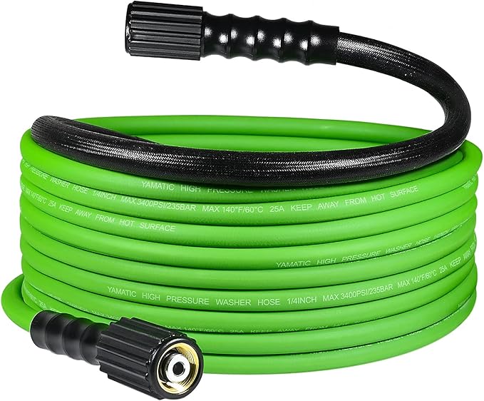 YAMATIC Upgraded Pressure Washer Hose 25 FT 3400 PSI, 1/4" Wear & Kink Resistant Power Washer Hose with Heat Protect Sleeve, Durable Replacement Hose for Uberflex Flexzilla Ryobi