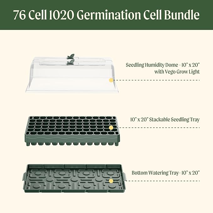Vego garden Germination Cell Bundle 10" x 20" 76 Cells Stackable Seed Starter Germination Tray with Seedling Humidily Dome