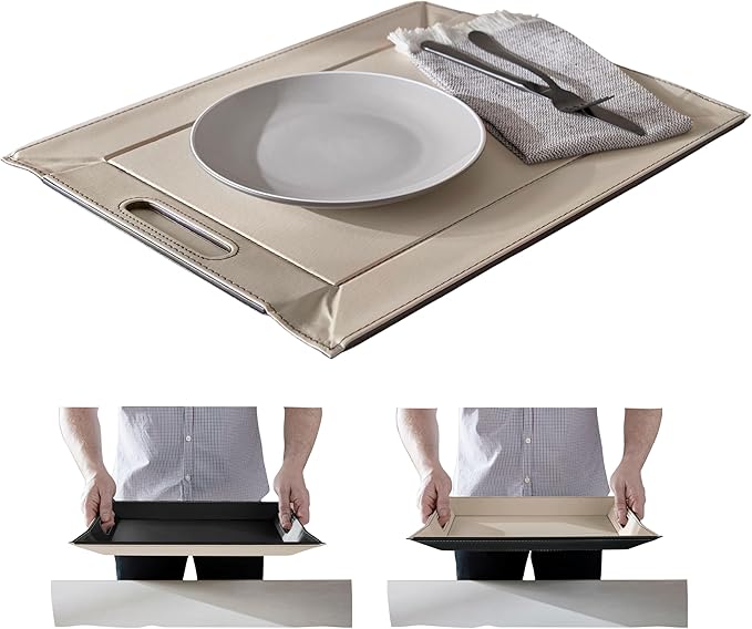 DUO PLACEsMAT Faux Leather Placemat & Serving Tray | Reversible Design, Lays Flat, Easy to Clean & Store | Indoor-Outdoor Dining, Ottoman & Entertaining, 18” x 14” (Chocolate & Cream, Single)