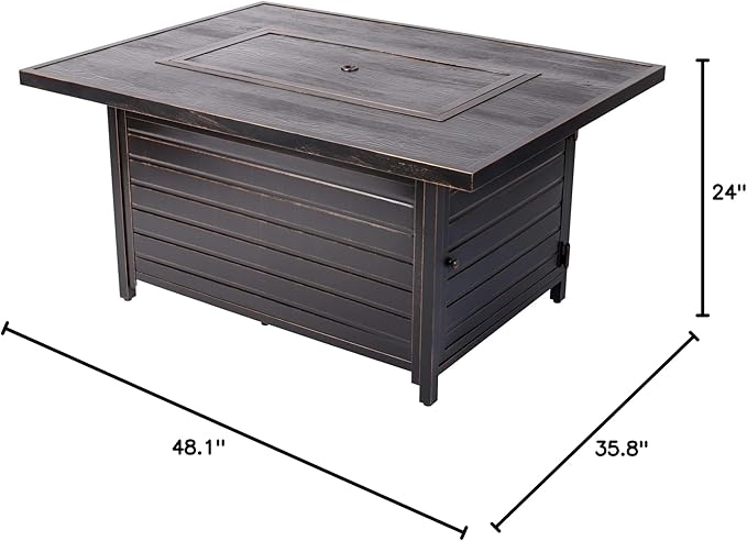 Fire Sense 62734 Sawyer Aluminum Convertible Gas Fire Pit Table 55,000 BTU Multi-Functional Outdoor Firepit with Fire Bowl Lid, Nylon Cover & Clear Fire Glass - Bronze Finish - Rectangular 48"