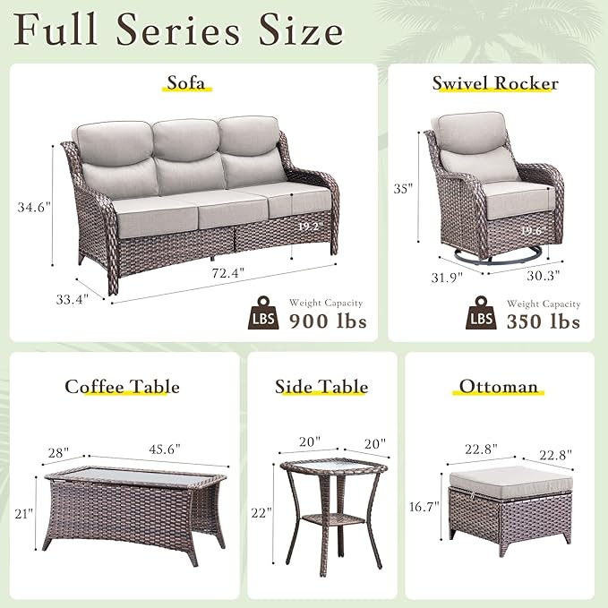 Luxury High Back Outdoor Furniture with 6-inch Extra Thick Cushions, Patio Furniture Set with Swivel Chairs, 10 PCS Wicker Conversation Set for Yard, Deck, Poolside, Brown/Beige