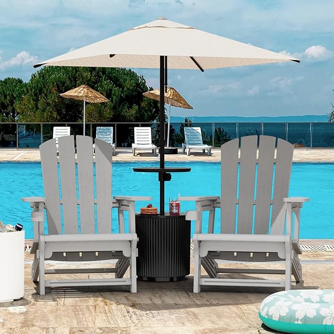 Adirondack Chair Set of 4, All Weather Plastic Adirondack Chairs, Fire Pit Chairs with Cup Holder, Outdoor Lawn Chair for Patio, Garden, Backyard, Grey