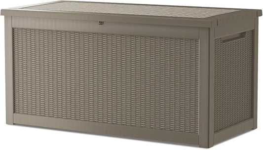 320 Gallon Deck Box, Resin Outdoor Indoor Waterproof Storage Box, Lockable Storage Box With Handle for Patio Furniture - Garden Tools - Swimming Pool Tools UV-Resistant (Grey 320 Gallon)