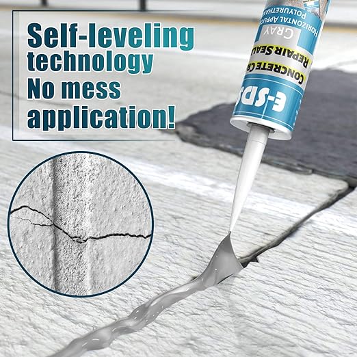 E-SDS Concrete Crack Repair Sealant Self Leveling Gray Polyurethane Adhesive Sealant Construction Sealer Sealing Horizontal Expansion Joints in Concrete 10.5 fl. oz (6 Pack)
