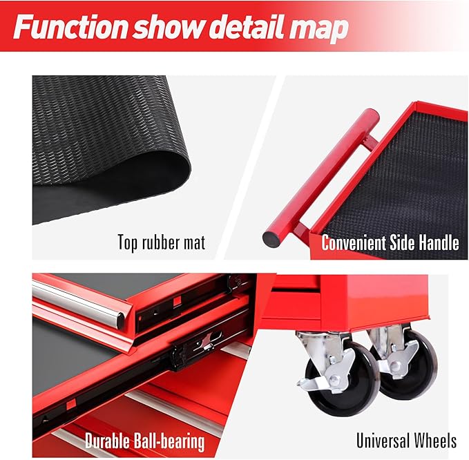 7 Drawers Tool Cart on Wheels, Multifunctional Rolling Storage Tool Chest,Drawers Rolling Tool Boxes Trolley Organizer Case for Garage,Warehouse,Workshop,Repair Shop (7 Drawers - Red)