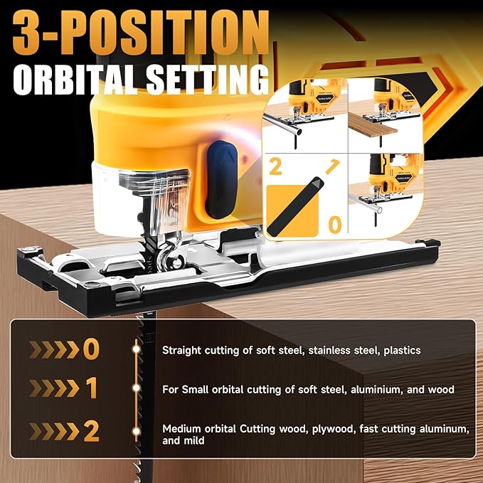 Jig Saw for Dewalt 20V Max Battery, Cordless Jigsaw Tool with 45° Bevel Cuts & 3 Orbital Motions, Up To 2900 RPM, Brushless JigSaw for Straight/Curve/Circle Cutting(Battery Not Include)