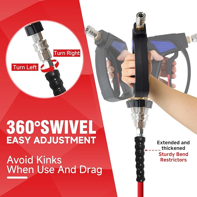 3/8" Super Wear Resistant Pressure Washer Hose 150 FT,Kink Resistant Power Washer Replacement Hose Steel Wire Braided for Hot and Cold Water, with M22 14mm to 3/8" Swivel Quick Connect, 4200 PSI
