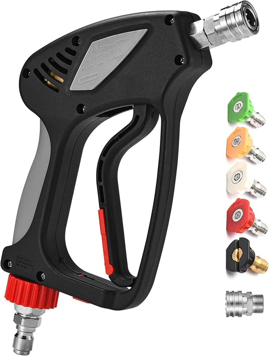 Short Pressure Washer Gun with 360 Swivel - 5000 PSI / 10.5 GPM High Pressure Water Handle with 3/8" Male Plug and 1/4" Quick Connector Coupler - Ideal Power Car Wash Foam Gun (New)