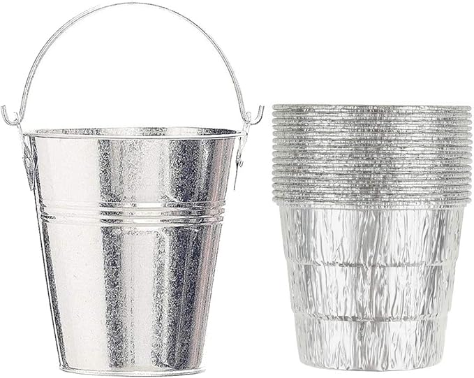 Firsgrill Drip Grease Bucket & 15-Pack Liners for Traeger 20/22/34, Pit Boss, etc Pellets Smoke (Silver 15)