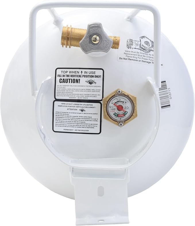 Flame King YSN201HZL 20-LB Steel Horizontal Propane Tank Cylinder for Fire Pits and Tables, Patio Heaters, Barbeques, RVs, and Truck Campers, White