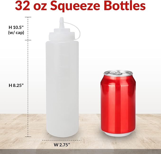 Reli. Plastic Squeeze Bottles, 32 oz. | 8 Pack | Condiment Squeeze Bottles for Sauces | Clear w/Tethered Caps | 32 Ounce Hot Sauce, Ketchup | Condiments, Olive Oil, Liquids