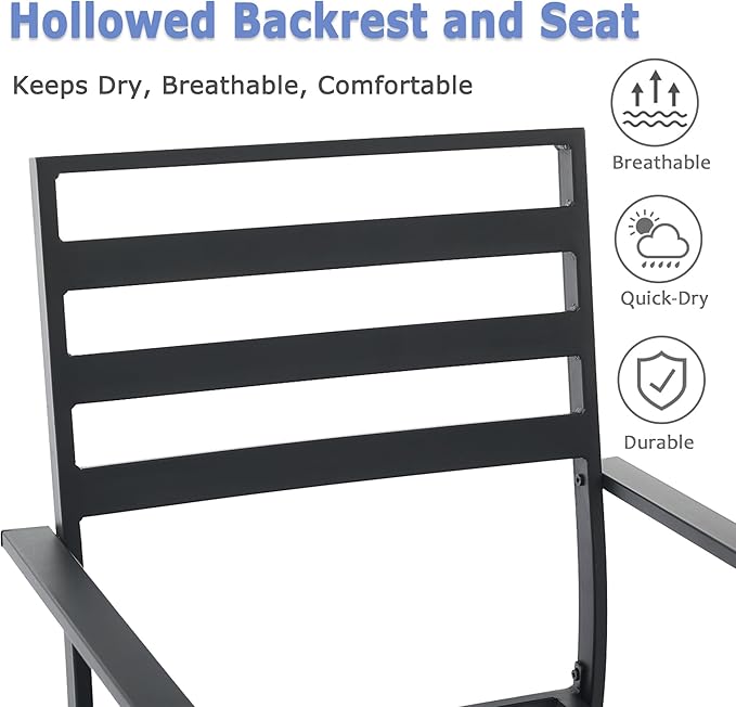 Outdoor Dining Chairs Set of 6, Metal Frame Stackable Patio Dining Chairs with Armrest, Wrought Iron Patio Bistro Chairs for Lawn, Backyard, Garden, Porch