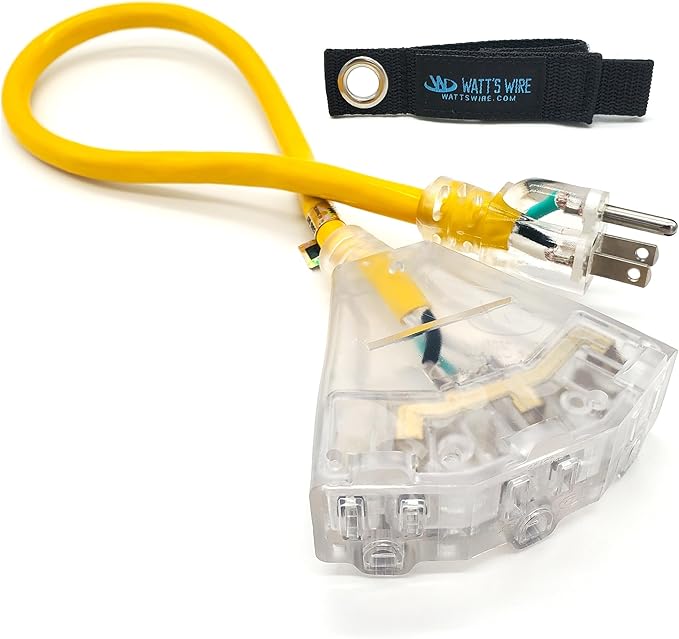 2 ft Outdoor Extension Cord Waterproof - 12 Gauge Heavy Duty Extension Cord Splitter - Lighted Outdoor Extension Cords with Multiple Outlets - Watts Wire - 2' Grounded - extensiones electricas