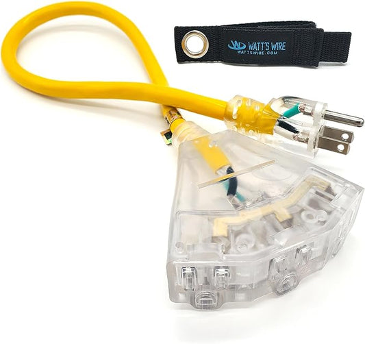 2 ft Outdoor Extension Cord Waterproof - 12 Gauge Heavy Duty Extension Cord Splitter - Lighted Outdoor Extension Cords with Multiple Outlets - Watts Wire - 2' Grounded - extensiones electricas
