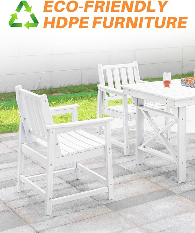 Patio Dining Chair Set of 2, HDPE Outdoor Dining Chair, Ergonomic HDPE Dining Chairs with Deep Seating, All Weather Outdoor Chairs Furniture for Backyard, Deck, Garden, Poolside, Pearl