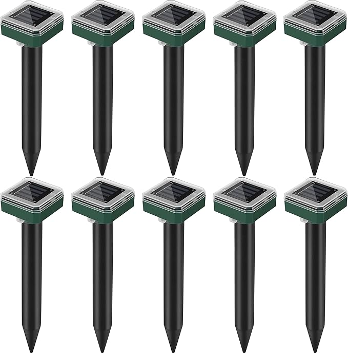 Mole Repellent Solar Powered 10 Pack, Snake Vole Repellent Outdoor,Waterproof Ultrasonic Deterrent Groundhog Squirrel Gopher Vole Deer and Chipmunk for Lawns Garden & Yard