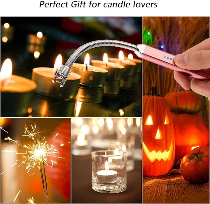 MEIRUBY 2 Pack Electric Candle Lighter, Birthday Christmas Stocking Stuffers Gifts for Women Mom Men Wife Sister, USB Arc Rechargeable Windproof Long Lighter for Candle BBQ Housewarming Gift Idals