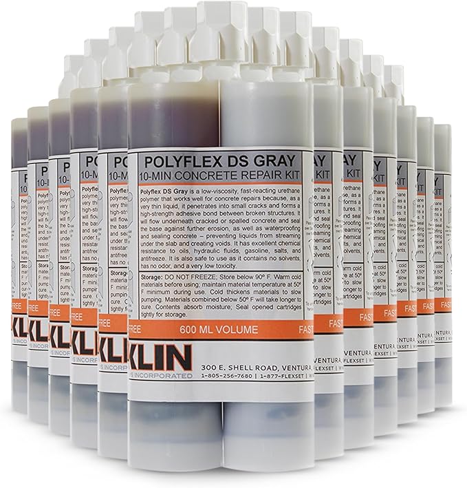 Roklin Systems, Inc. - PolyFlex DS Concrete Crack Filler, Quick-Drying Asphalt Crack Sealer, Floor/Wall Repair Patch Kit Essential, 12-Pack, Gray