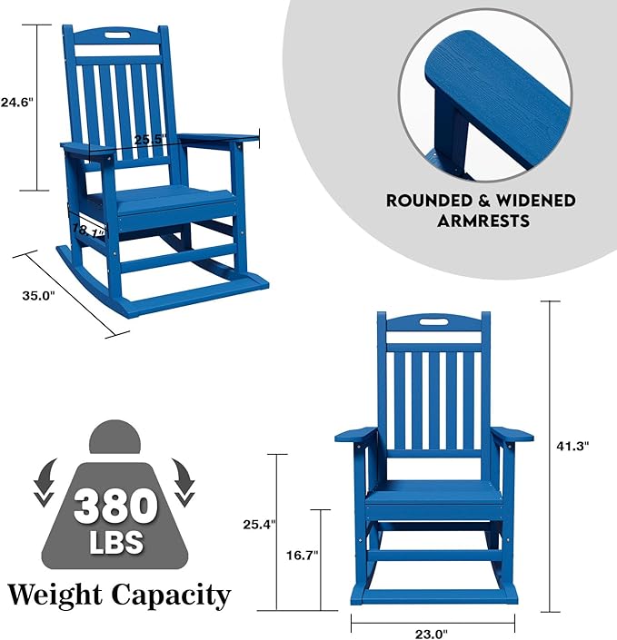 Outdoor Rocking Chair, HDPE Patio Rocking Chairs with Footboard, All Weather Porch Rockers Outdoor for Adult, Effortless Installation, Navy