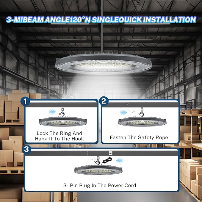 THELUX 200W 6 Pack UFO High Bay Led Lights Super Bright 28000LM 5000K High Bay LED Shop Lights with US Hook 5'ft Cable Alternative to 800W MH/HPS for Workshop, Gym, Warehouse,Exhibition Hall etc