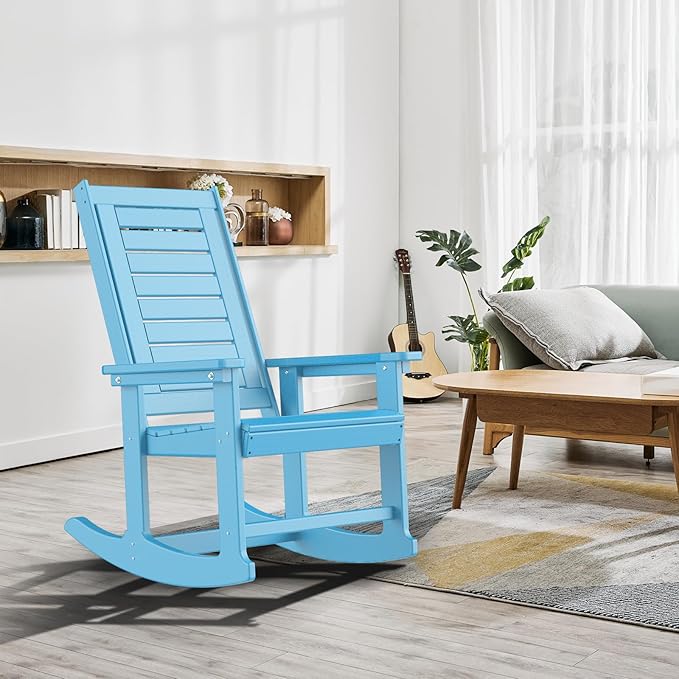 GREENVINES Outdoor Rocking Chairs | Porch Rocker | HDPE Plastic | Arctic | Oversized Rockers | High Back | Big & Tall | Ladder Back | for Patio Outside Backyard Balcony Garden