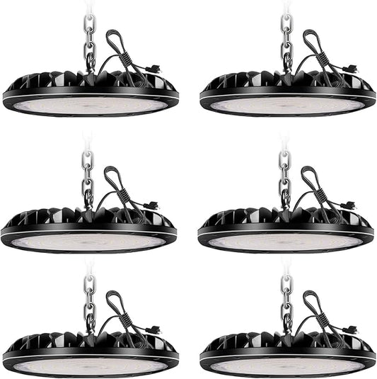 200W 20000LM UFO LED High Bay Light, Non-Dim High Bay LED Shop Light, 6000K Commercial Lights, IP65 Waterproof Industrial Bay Lighting for Shop/Garage/Warehouse/Workshop/Factory/Barn, 6 Pack