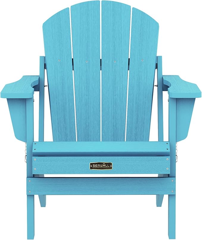 SERWALL Folding Adirondack Chair Weather Resistant Patio Chair Outdoor Chairs Set of 8 Painted Adirondack Chairs - Light Blue