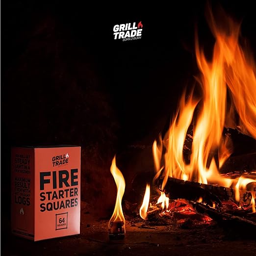 Grill Trade Fire Starter Squares - 64-Piece Fire Starters for Campfires and BBQ - Indoor Outdoor Chimney Starter for Fireplace, Wood Stove, Fire Pit - Easy, Firestarter Squares for All-Weather Use