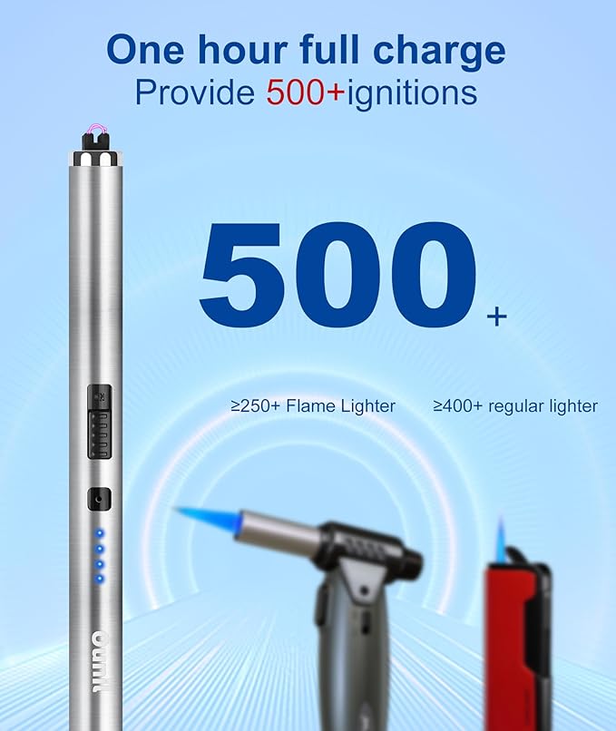 Ounil Electric Lighter Candle lighters USB Rechargeable Type-C Windproof Flameless arc Lighter LED Battery Display, Suitable for Light Candle Firework BBQ Camping (Blue