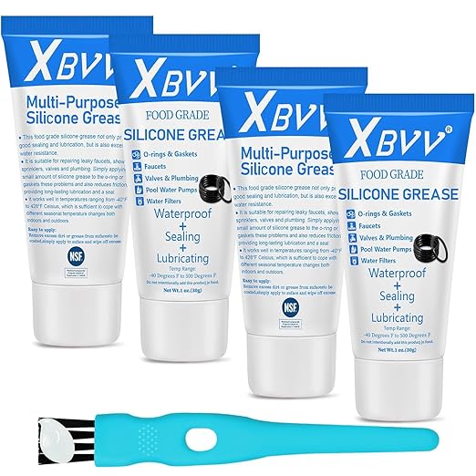 Food Grade Silicone Grease Lubricant for Plumber Faucet Valve Pool Filter O-Rings Kit 4-Pack 1 oz Tubes