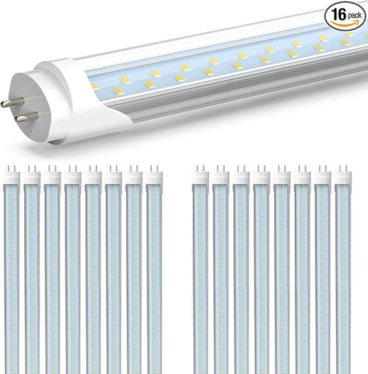 JESLED T8 LED 4FT Type A+B Light Bulbs, 24W(65W Equivalent), 3000LM, 5000K Dalight, Plug and Play or Ballast Bypass, 4 Foot LED Fluorescent Tube Replacement, ETL Listed, Dual-Ended, Clear(16-Pack)