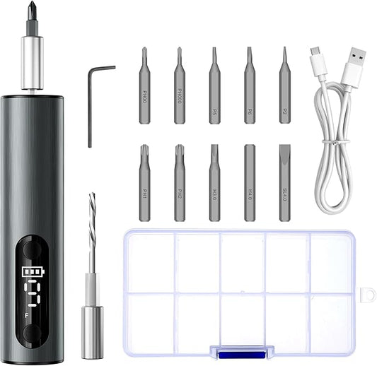 Multi-Functional Electric Screwdriver Set - Mini Drill w/Wireless Charging & Magnetic Bits, Perfect for Electronics, Home Appliances, Computers, Phones, Watches Repair & DIY (grey)