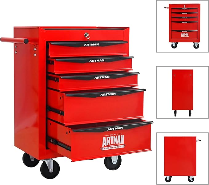 5 Drawers Rolling Tool Box on Wheels, Multifunctional Tool Cart, Drawers Rolling Trolley Organizer Tool Storage Chest for Warehouse,Garage,Workshop,Repair Shop (5 Drawers-30.5" H)