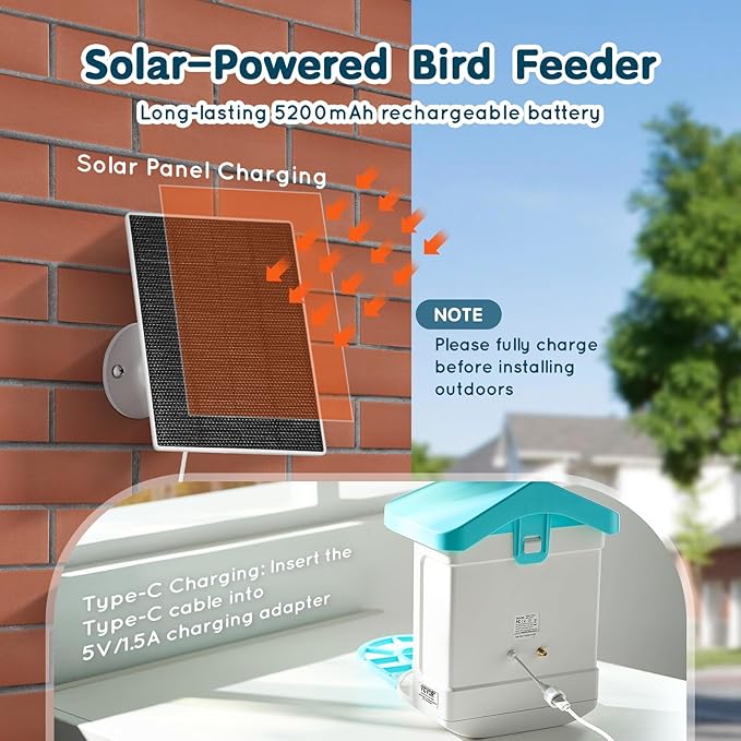 VEVOR Bird Feeder with Camera, Smart Bird House Camera Solar Powered, Wireless Vedio Birdhouse with AI Identify Resolution, 2K Full HD, Auto Detect & Notify, Ideal Present Choice for Bird Lover