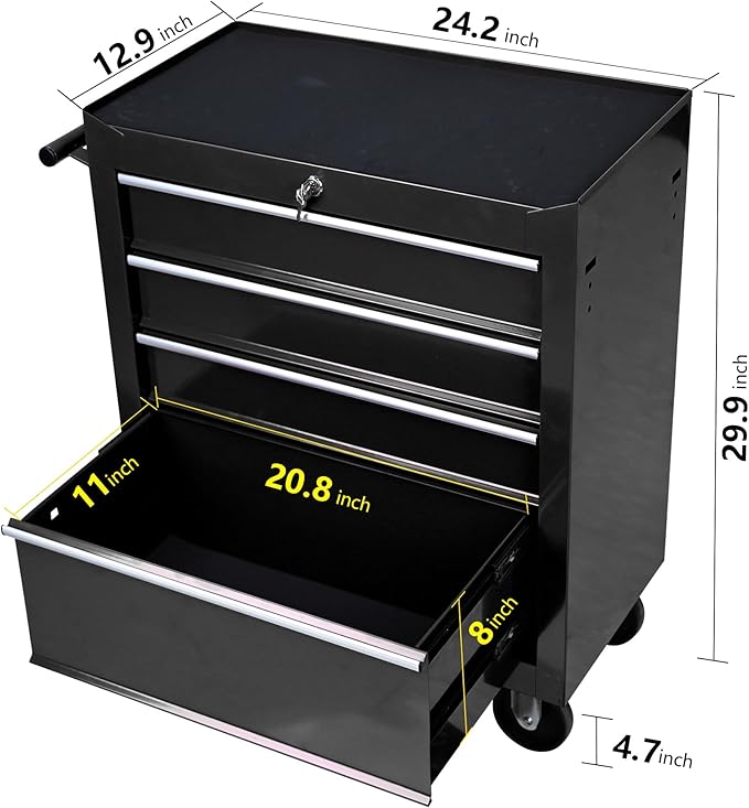 4 Drawers Tool Cart on Wheels,Multifunctional Rolling Tool Chest Tool Storage,Drawers Rolling Tool Trolley Organizer Tool Case for Garage,Warehouse,Workshop,Repair Shop(Black)