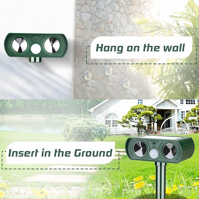 4 Pack Ultrasonic Animal Repellent Solar Deer Repllent Devices Cat Repellent Outdoor Animal Deer Deterrent Scare Squirrel, Raccoon, Skunk, Rabbit, Dog with Motion Detector for Yard Garden