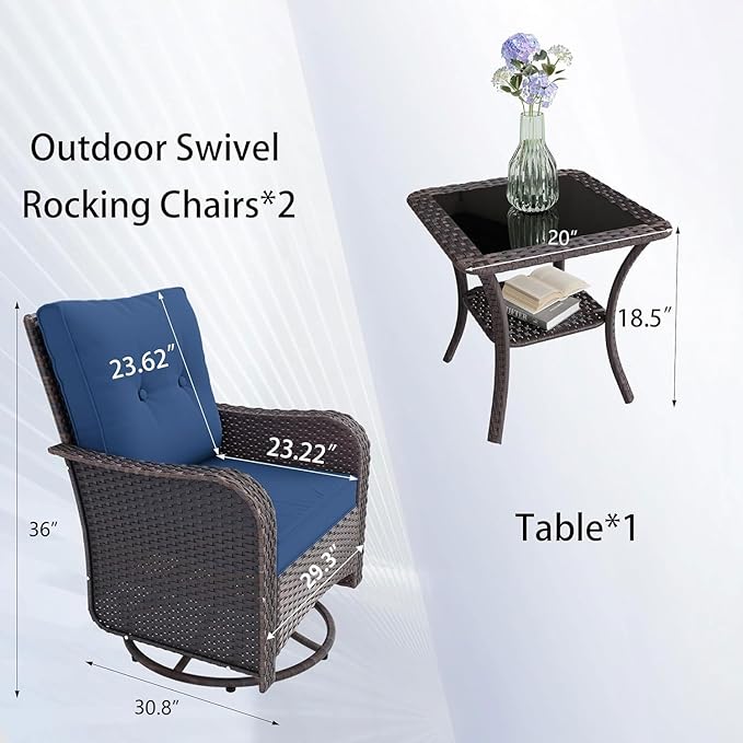 10 Pieces Outdoor Patio Furniture Set Outdoor Furniture Patio Sectional Sofa Conversation Set w/ETL Approved 45" Gas Outdoor Fire Table & Coffee Table, Swivel Rocking Chair Navy.