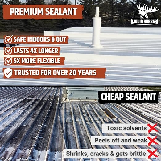 Liquid Rubber Color Waterproof Sealant - Elastomeric Roofing Coating for Flat or Slope Roofs & Foundations - DIY Paint & Leak Repair Membrane Compatible with Metal & Concrete - Barn Red, 5 Gallon