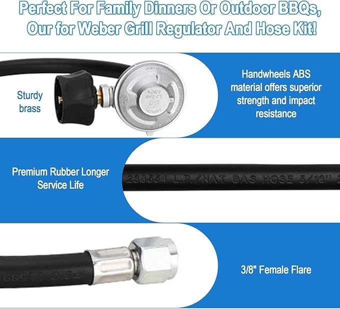 Upgraded for Weber Hose and Regulator kit, for Genesis 300 & Summit 400/600 Series for Weber Grill Regulator and Hose, for Genesis and Summit Series Gas Grills Including Silver Gold Platinum.