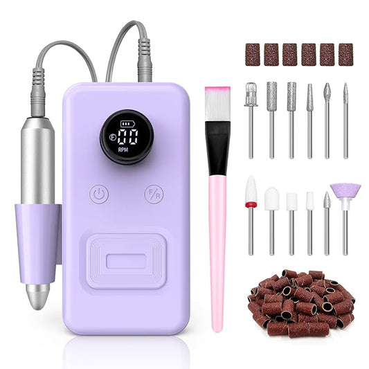 COPPA Portable Nail Drill, NDK106 Electric Nail Drill Professional Kit with 12 Bits 31 Sanding Bands, 45000RPM Rechargeable Nail Drills Machine for Acrylic Nails Gel Polishing Removing, Home & Salon
