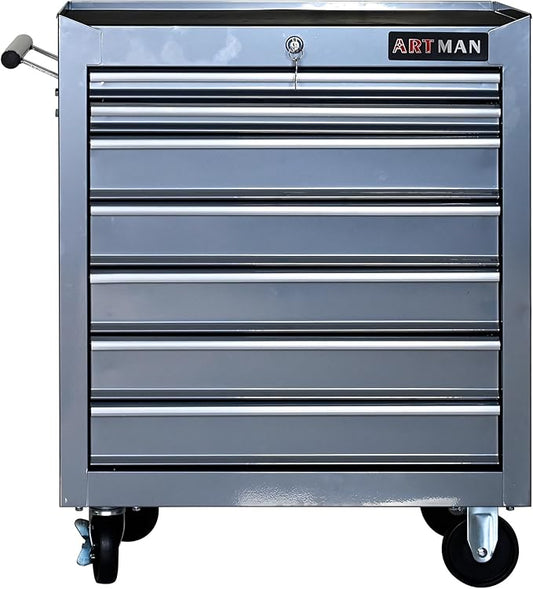7 Drawers Rolling Tool Cart on Wheels, Trolley Organizer Tool Case Tool Chest, Multifunctional Tool Storage Tool Box for Workshop, Garage, Warehouse, Repair Shop (7 Drawers-29.9" H-Silver)