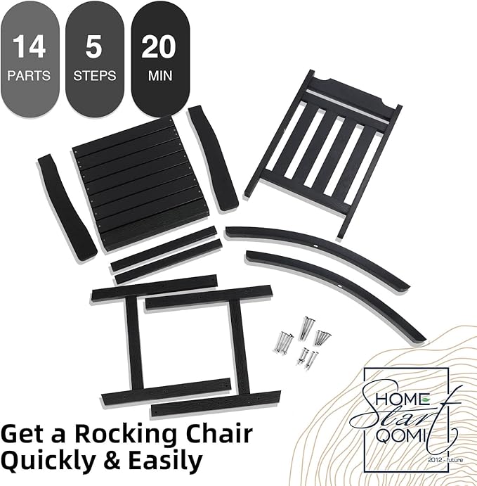 Rocking Chairs Set of 2, All Weather Resistant Poly Lumber Outdoor Porch Rocker, Rocking Chairs for Outdoor, Indoor, Patio, Deck, Garden, Backyard, Load Bearing 380 lbs - Black