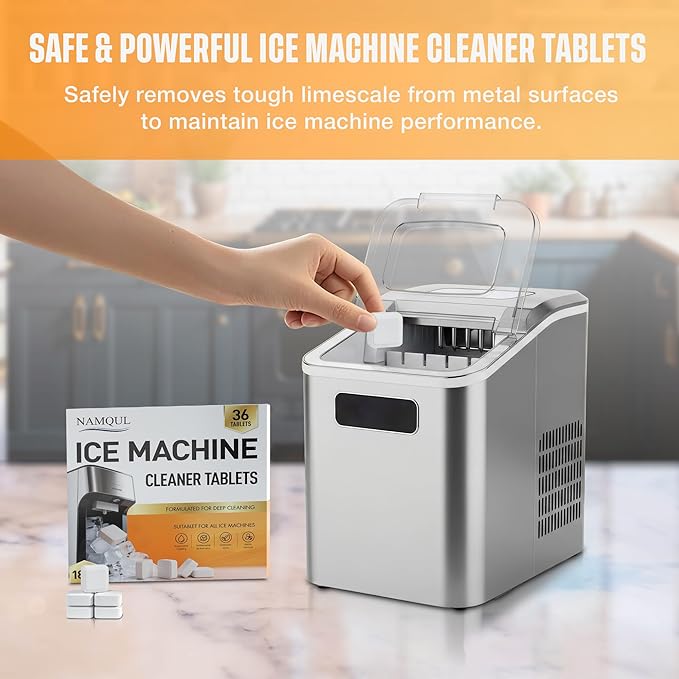 Ice Maker Cleaner & Descaler Tablets - 36 Pack Nickel-Safe Scale Remover Compatible with Frigidaire, Opal, GE Profile & Kitchenaid Countertop and Nugget Machines - Removes Mineral Build-Up & Odours