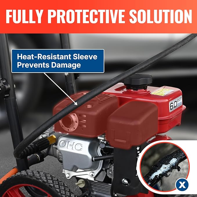 YAMATIC Upgraded Pressure Washer Hose 50 FT 3400 PSI, 1/4" Wear & Kink Resistant Power Washer Hose with Heat Protect Sleeve, Durable Replacement Hose for Uberflex Flexzilla Ryobi