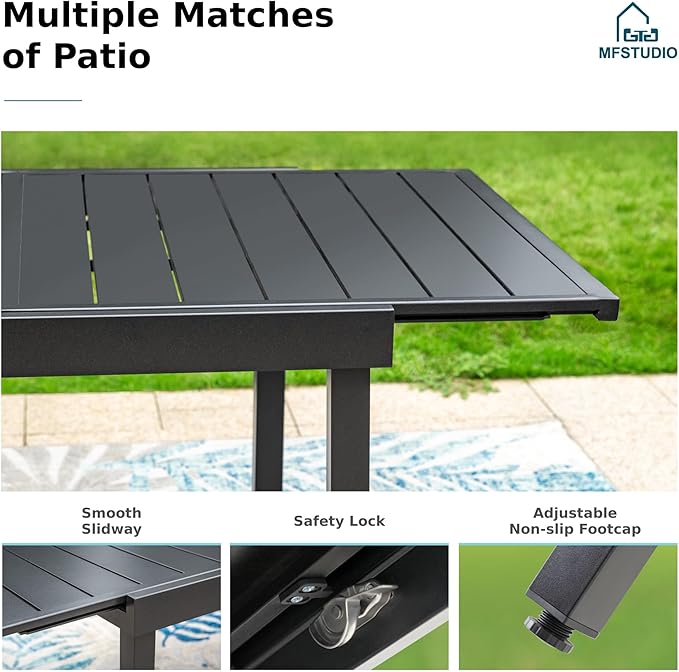 MFSTUDIO Patio Table and Chairs Set, Patio Dining Set for 8 with Expandable Table, 9 Piece Metal Outdoor Dining Set, Outdoor Patio Furniture Set for Deck Backyard Poolside Garden