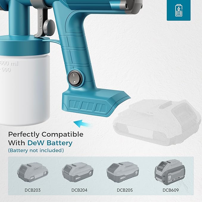 Tilswall Ultra-Light Cordless Paint Sprayer for Dewalt 20V Battery (Battery Not Included), Portable Electric Spray Paint Gun with 20 oz Container, 3 Spray Modes for House Painting Fence Wall Wood