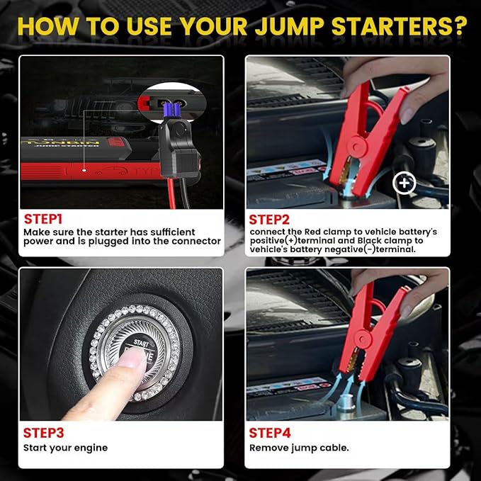 1500A Jump Starter for 7.0L Gas/3.5L Diesel Engine, 12V Car Battery Charger Portable with Jumper Cables,LED Display, LED Light, Power Bank with USB, Type C Port