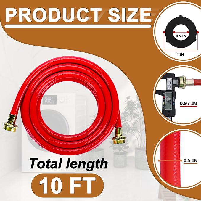 10FT Rubber Washing Machine Hoses Burst Proof 2 Pack For Hot and Cold Water 3/4" NPT Connection Water Supply Lines by Cenipar Fit for ALL Washing Machine