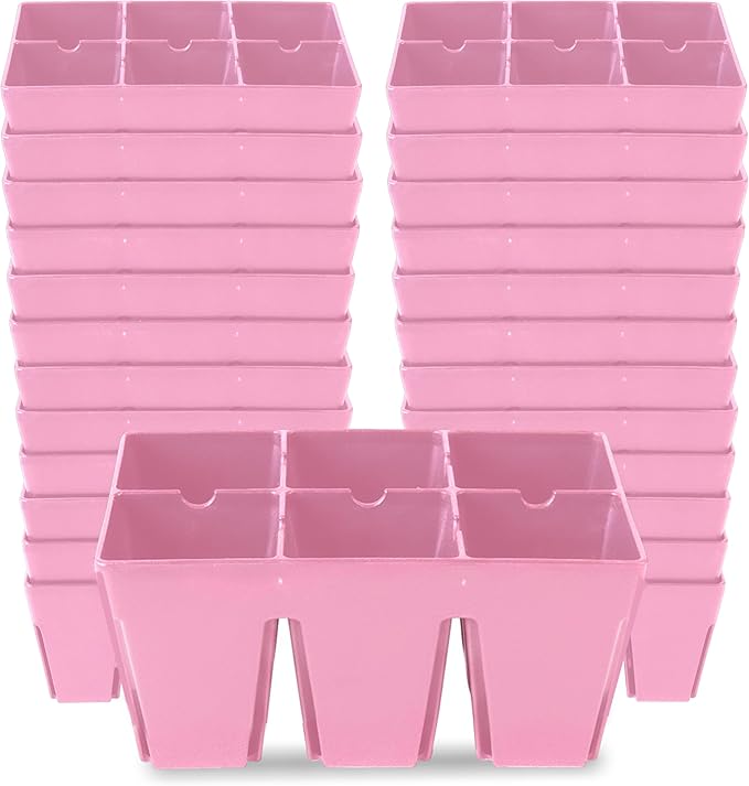 Epic Gardening Reusable Seed Starter Tray - 6 Cell/24 Seedling Starter Trays - Easy Watering, Indoor Greenhouse, Plant Starter, Gardener-Friendly for Seedlings | UV-Treated & BPA-Free - Pink