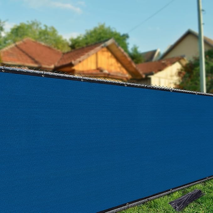 iCover 6x12ft Privacy Screen Fence, Outdoor Fencing Panels, Garden Windscreen Mesh Shade Sail Net Barrier, Include Reinforced Bindings and Brass Grommets Cable Zip Ties, Blue